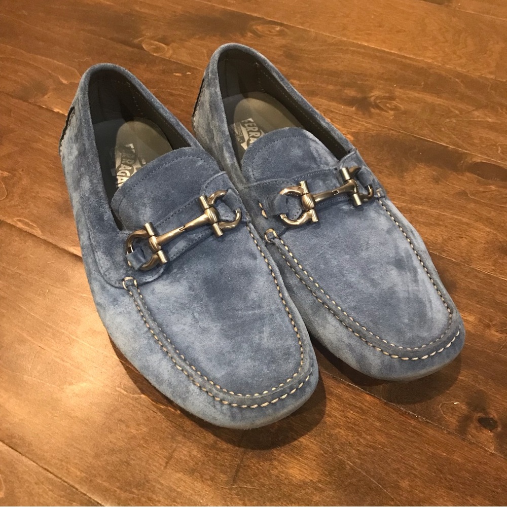 Ferragamo Horse Bit Suede Loafers